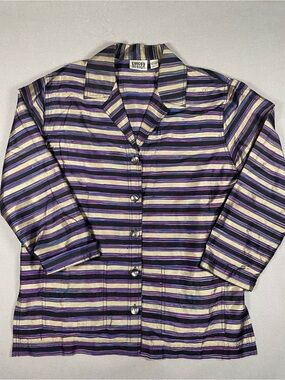 Vintage 90s Chico's Design 100% Raw Silk Striped Shirt Jacket Shacket 1 M
